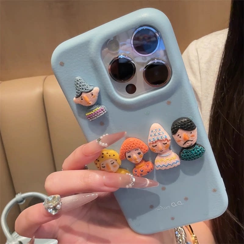 黄色波点小人蝴蝶结适用苹果iphone17promax手机壳16pro新款趣味人偶五件套华为mate70简约小米17Promax防摔