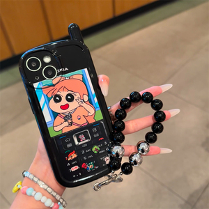 奶茶妮妮大哥大适用iPhone16/15promax苹果13/14手机壳新款电话机圆珠手链防摔14Promax硅胶软保护套11男女款