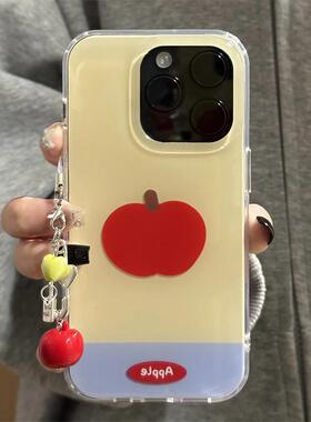 拼色红苹果适用苹果15promax手机壳16pro华为mate60新款pura70大孔白色OPPOReno12/vivos19x100挂件小米14软