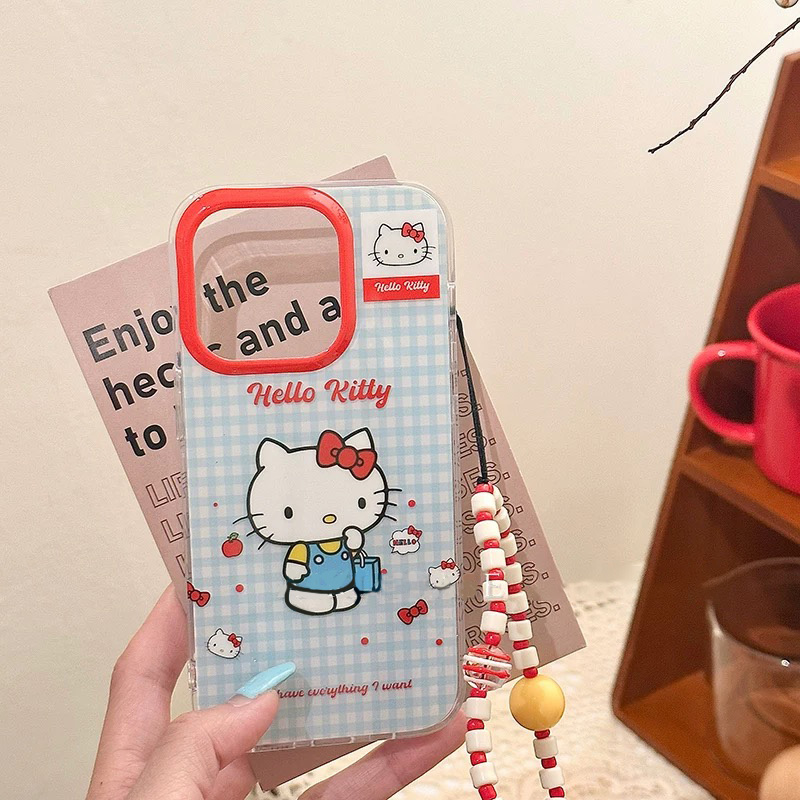 可爱卡通HelloKitty适用苹果15promax手机壳带链条iPhone14新款15pro小众11硅胶13女款12网红14pro创意防摔套