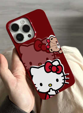 Kitty猫三丽鸥适用苹果16/15promax手机壳iphone14pro可爱卡通13软12新款11果冻酒红xs肤感防摔plus情侣x/xr