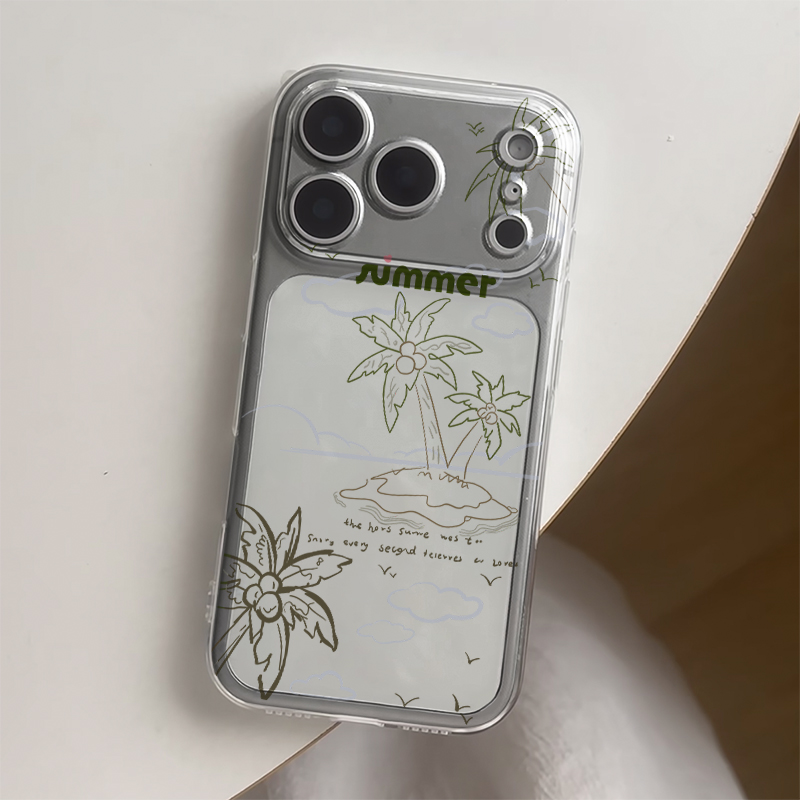 线条椰子树适用苹果17promax手机壳iPhone16pro太空壳华为Mate70防摔OPPOReno13vivox200小米15硅胶荣耀300软