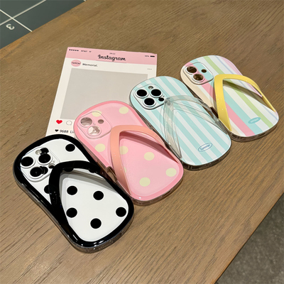 蓝白条纹人字拖适用于苹果16promax手机壳16新款iphone15pro个性14pm日韩13防摔15小众14情侣Pro全包保护软套