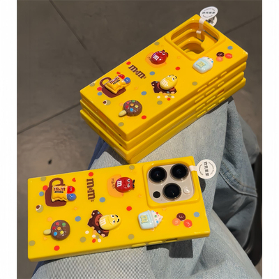 方块趣味卡通立体m豆适用苹果15手机壳iPhone16/15promax新款13/14pro小众女12全包13promax日韩14硅胶防摔套