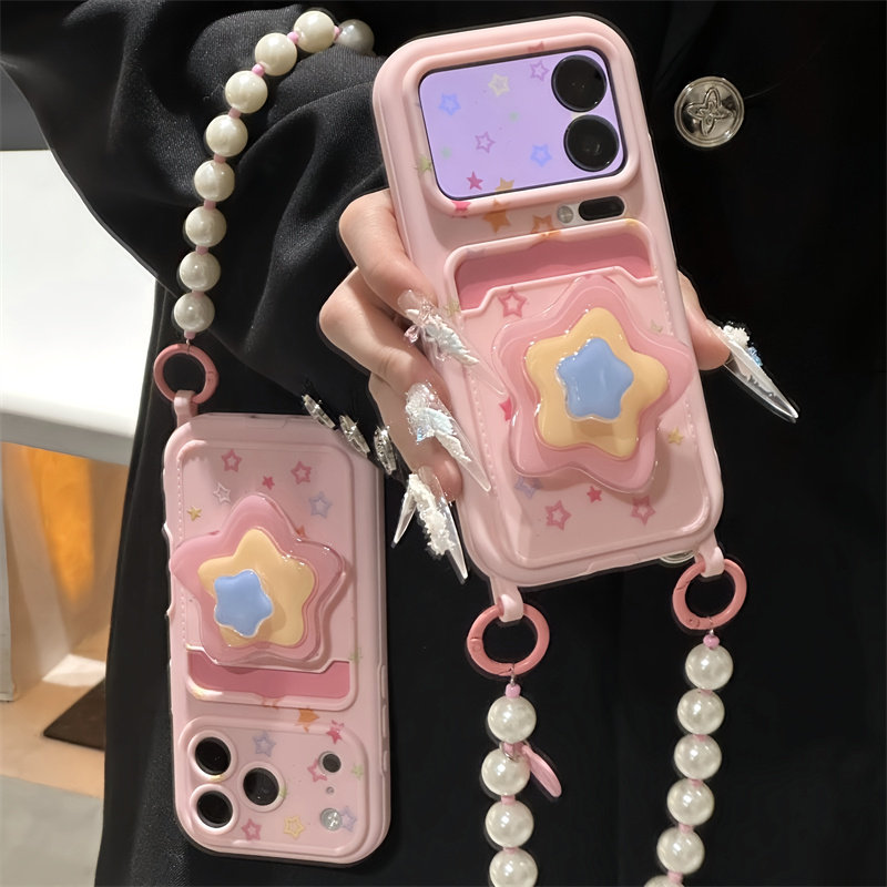 可爱多层星星支架适用iPhone17promax大视窗卡包挂绳壳16防摔华为Pura80新款荣耀400防摔vivox300小米17pro软