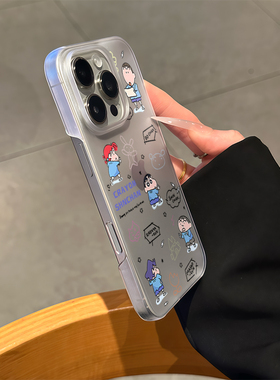 创意涂鸦画小新适用苹果15promax手机壳16pro华为mate70新款pura70磨砂PC硬OPPOReno12/vivos20x200小米15套