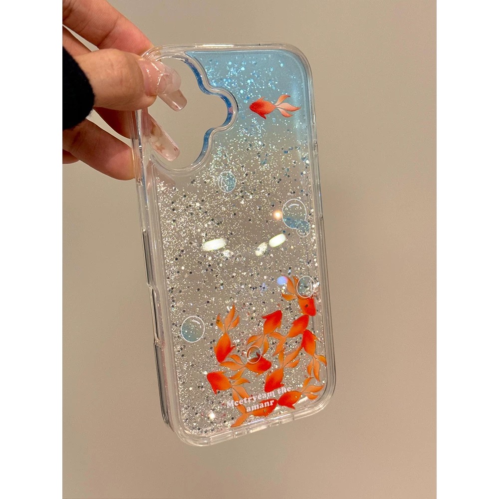韩风ins个性创意金鱼流沙壳适用苹果16promax手机壳iPhone15女16新款14小众13网红15Pro防摔14pro保护套12/11