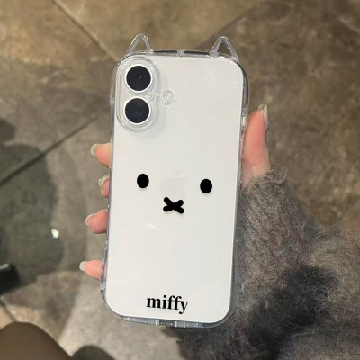 米菲兔表情立体猫耳朵适用苹果16手机壳极简iphone15promax韩系ins风新款13防摔14ProMax硅胶15女16Pro保护套