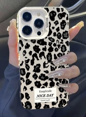 满屏黑色豹纹适用苹果15promax手机壳16pro华为mate60新款pura70元气壳OPPOReno12/vivos19x100小米14超火套