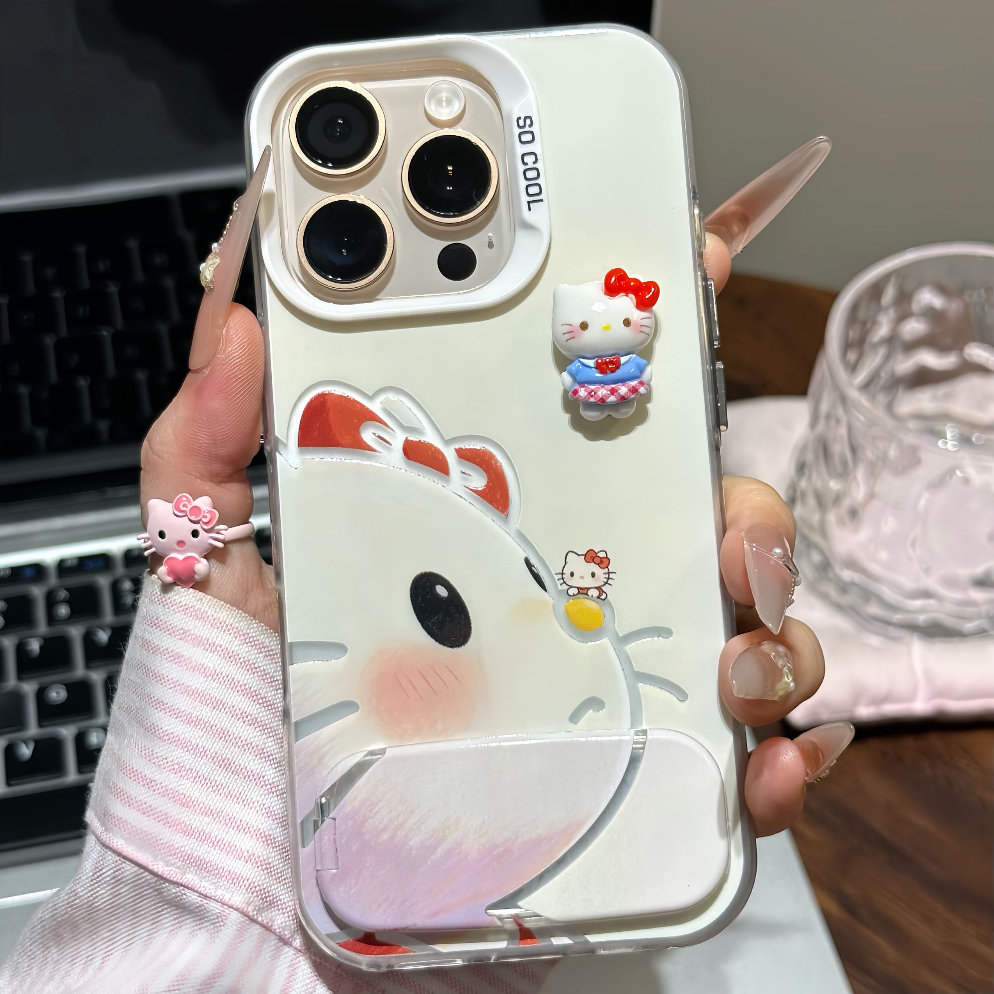 萌系大脸猫咪适用苹果手机壳17promax镜面支架手机壳iphone16华为mate80新款磨砂彩银vivox300防摔小米17pro