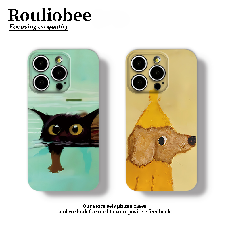 油画小猫小狗适用苹果16promax手机壳15pro华为mate70新款pura70菲林壳OPPOReno14/vivos30x200超火小米15套