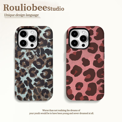 蓝碎片豹纹适用苹果15手机壳iPhone16promax卡通华为mate70荣耀vivo个性小米超火菲林二合一防摔OPPO网红超火