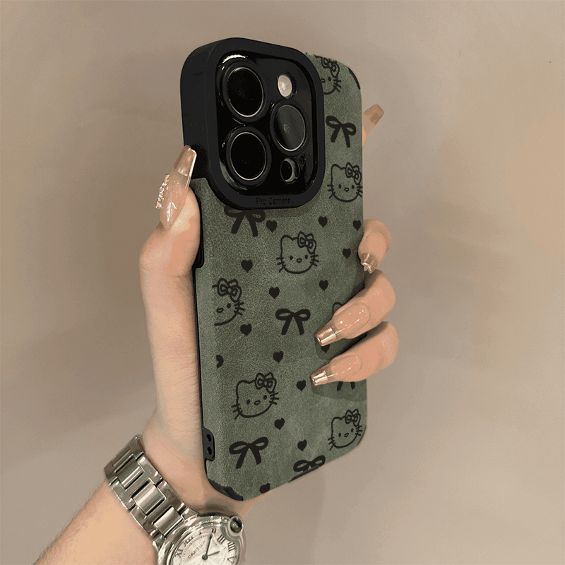 蝴蝶结小凯蒂适用苹果15/16promax手机壳iphone14pro可爱卡通16/13/14软壳12女新款1磨砂毛皮防摔max创意软套