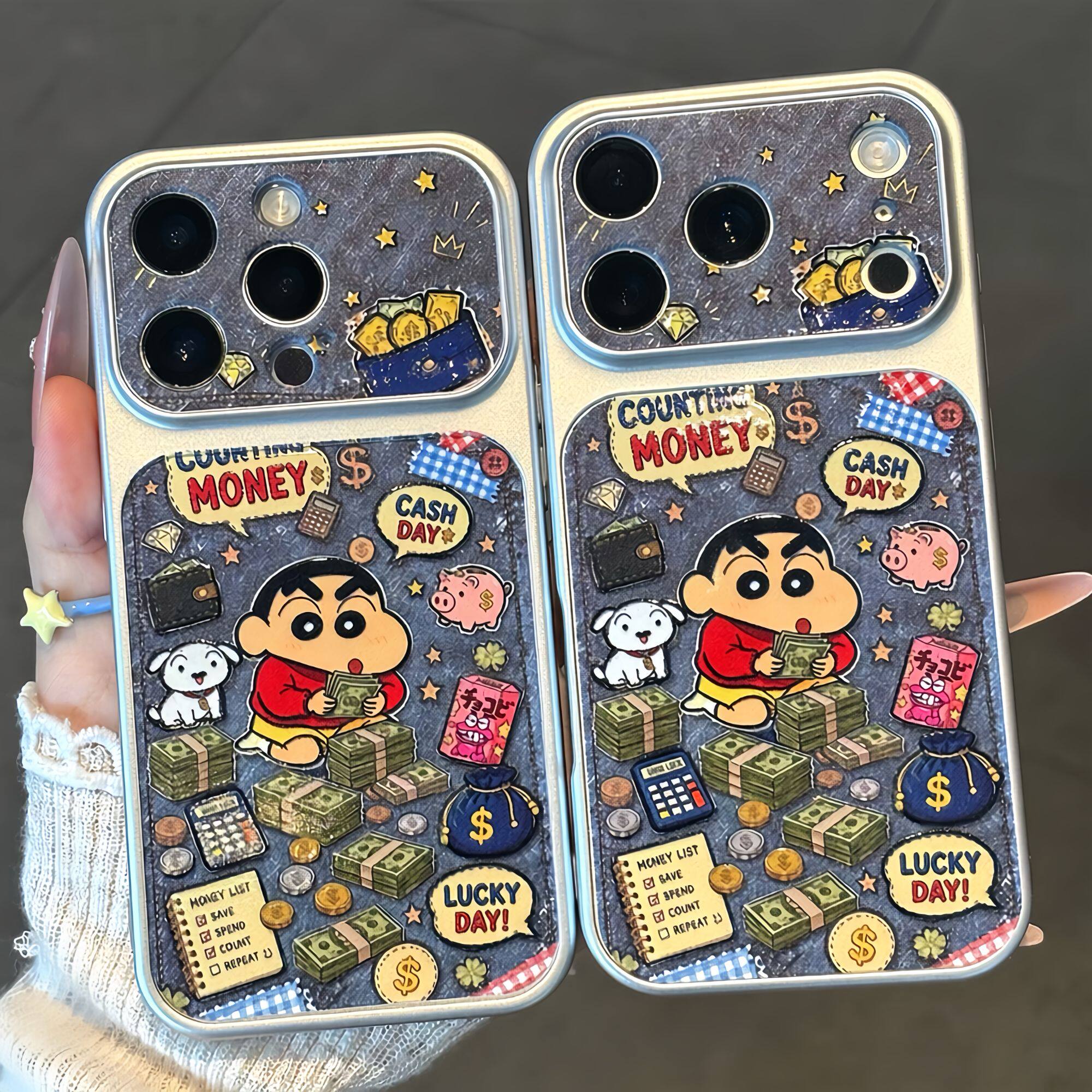 牛仔钱多多小新适用iPhone17Pro苹果18promax手机壳华为PuraXView/90新款电镀秒变壳vivox500小米18pro手机套