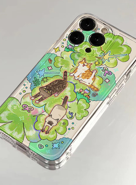 幸运小猫适用苹果15手机壳16Promax卡通vivox100透明红米note13防摔小米14一加套华为pura70荣耀200硅胶OPPO