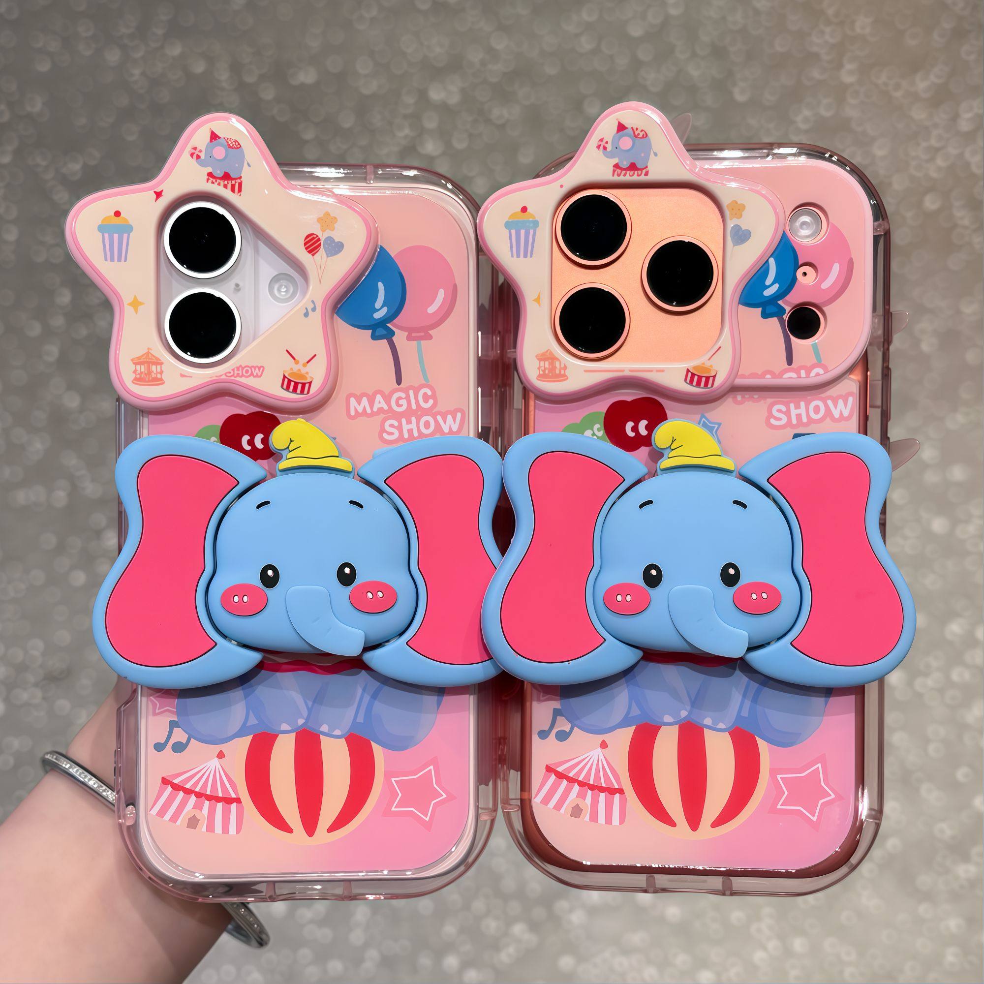 立体小象支架适用苹果17promax手机壳iPhone16pro新款星星镜头华为Mate70防摔vivox200全包荣耀400透明小米15