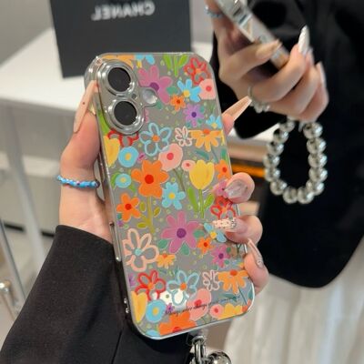 春天ins油画花朵蝴蝶剪影适用苹果16promax手机壳iphone13新款12创意女14promax华为荣耀vivo小米15OPPO防摔