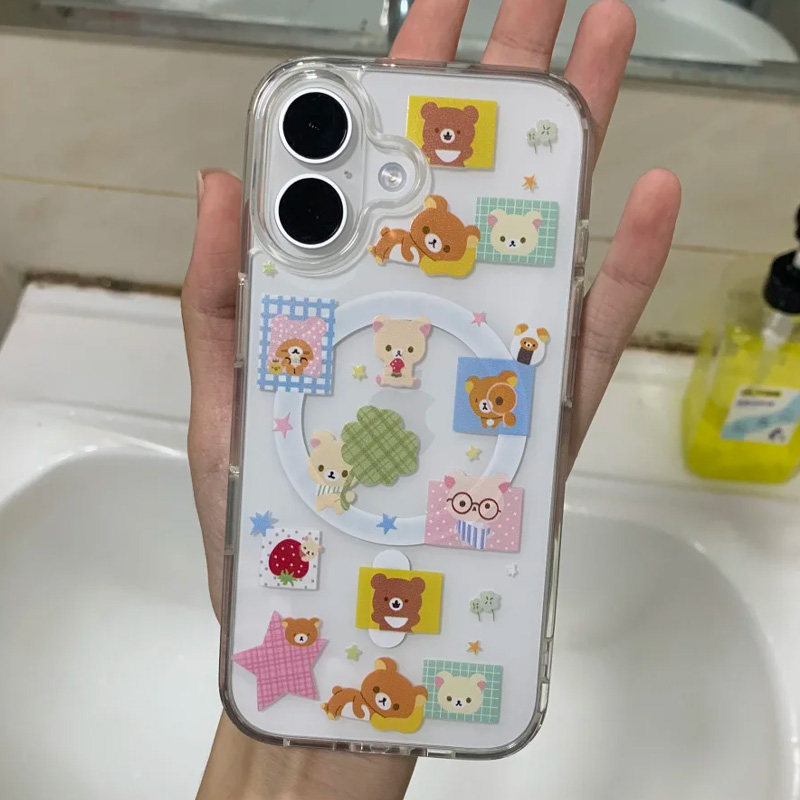小萌物轻松熊适用于苹果17Promax磁吸手机壳iphone16Pro男女款14透明13Pro保护套12mini硅胶7/8plus防摔17air