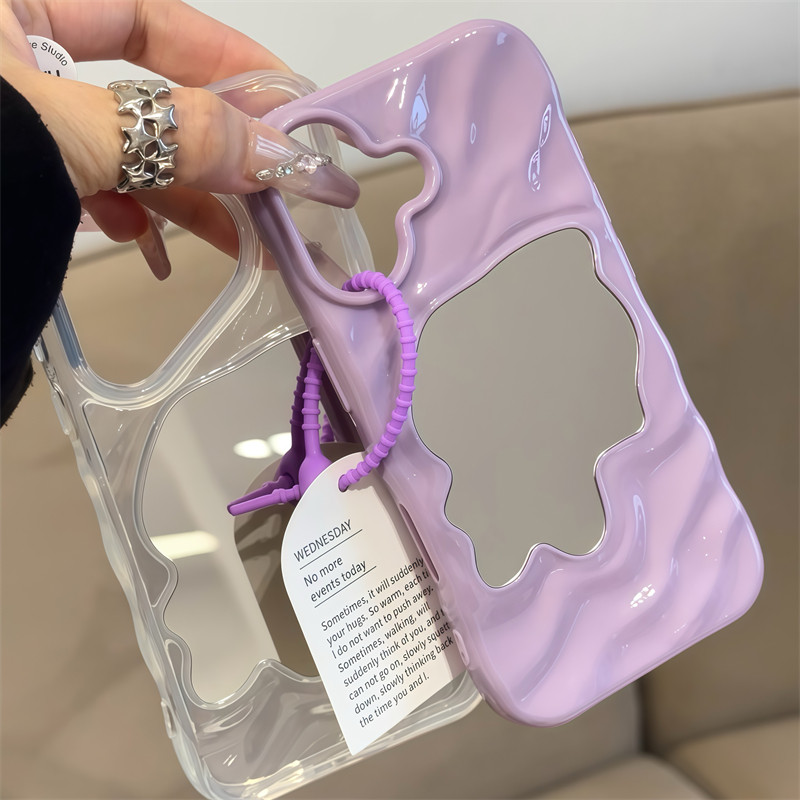 新款波浪镜子适用iPhone17/16promax高级感手机壳苹果17pro新款15/14plus华为pura80/70小众mate70/60保护套