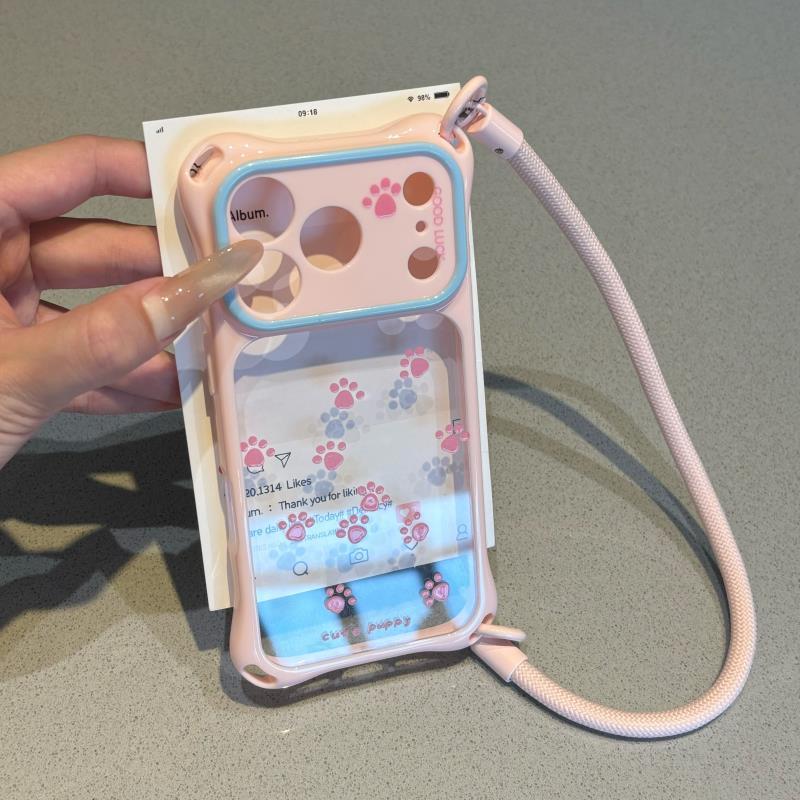 满屏小猫爪印适用iPhone17promax手机壳16promax新款撞色四角挂绳壳11/12男女款13/14防摔超火套16Pro保护套