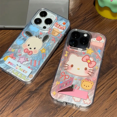 蛋糕帕恰狗凯蒂猫折叠支架适用苹果15iPhone14promax手机壳华为Pura70荣耀200vivoY76s羽纱红米k70OPPOiQOO女