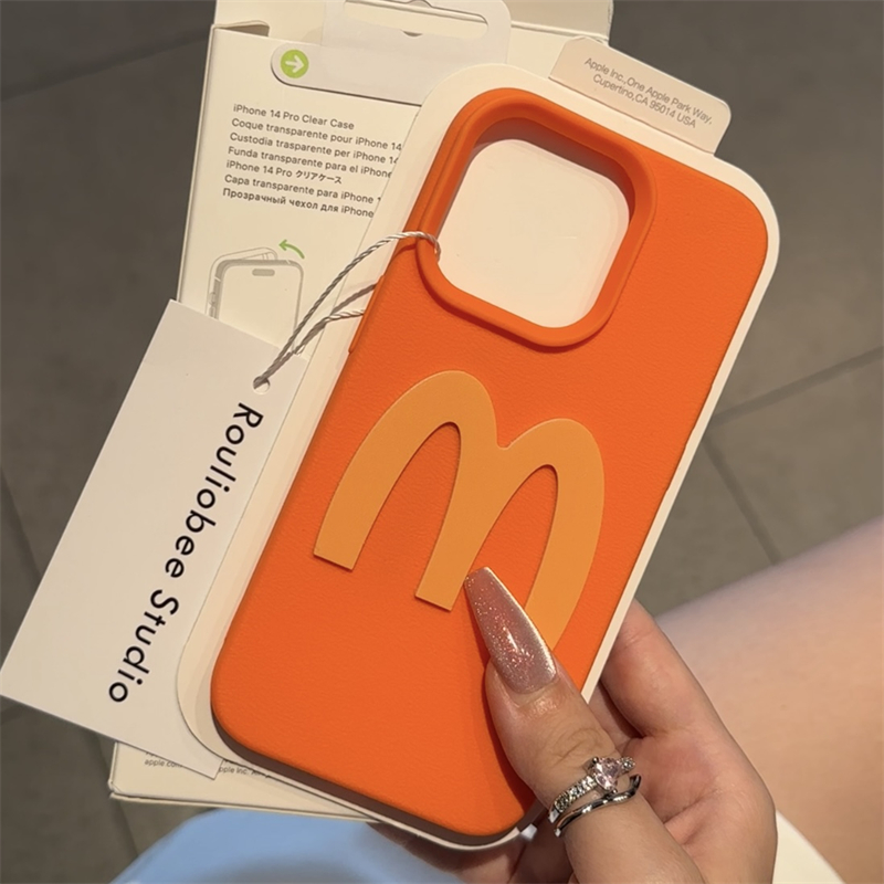 多巴胺软糯ins爱马橙色皮纹硅胶适用iphone13苹果14手机壳pro纯色15promax小众15plus高级感15pro女14pro情侣