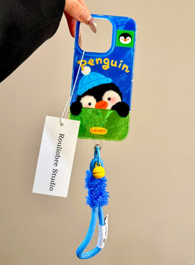 趴趴呆萌企鹅适用苹果16/15/14pro手机壳华为Pura70pro新款mate60OPPO挂绳vivos19x100套爆款小米14note13软