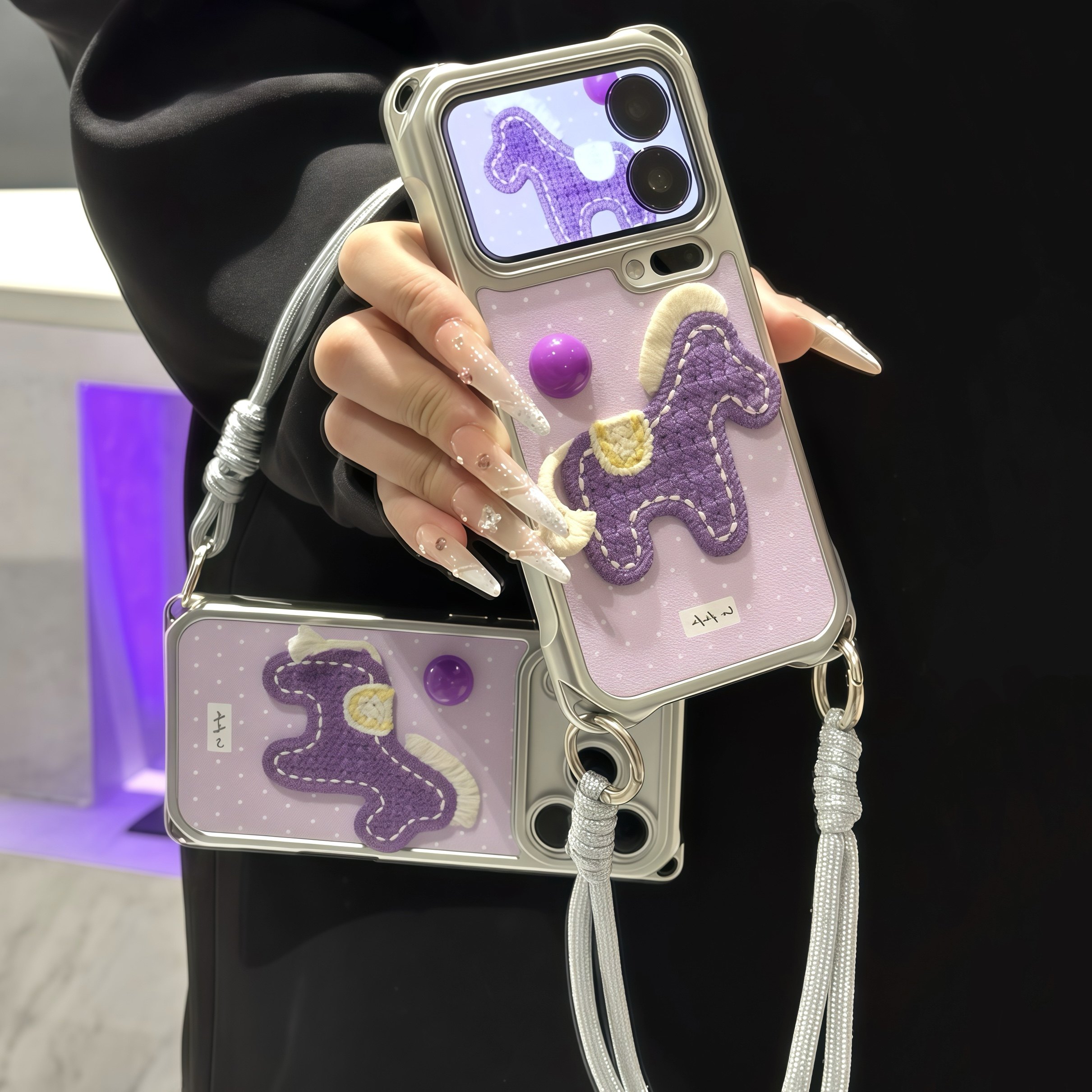 刺绣紫球小马适用苹果17promax手机壳iphone16pro新款电镀四角挂绳华为mate70荣耀300vivox300小米17pro防摔,3C数码配件,手机保护套/壳,淘宝优惠券,粉丝福利购,淘宝优惠卷