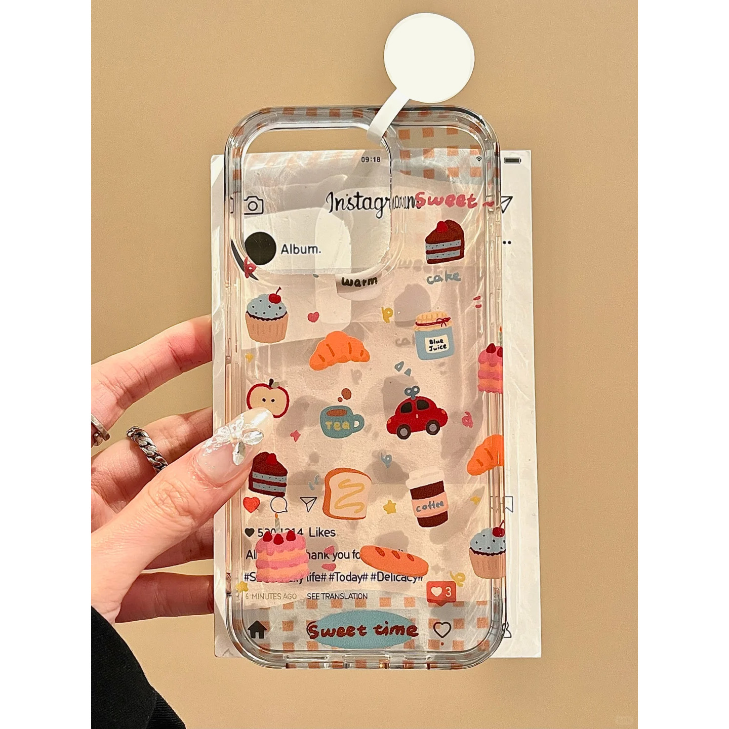 透色甜品插画适用苹果15promax手机壳iphone14pro网红超火13软壳12男女新款11肤感防摔16pro创意XS多色软套壳