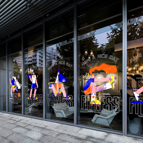 卡通贴画健身房橱窗隔断玻璃贴膜