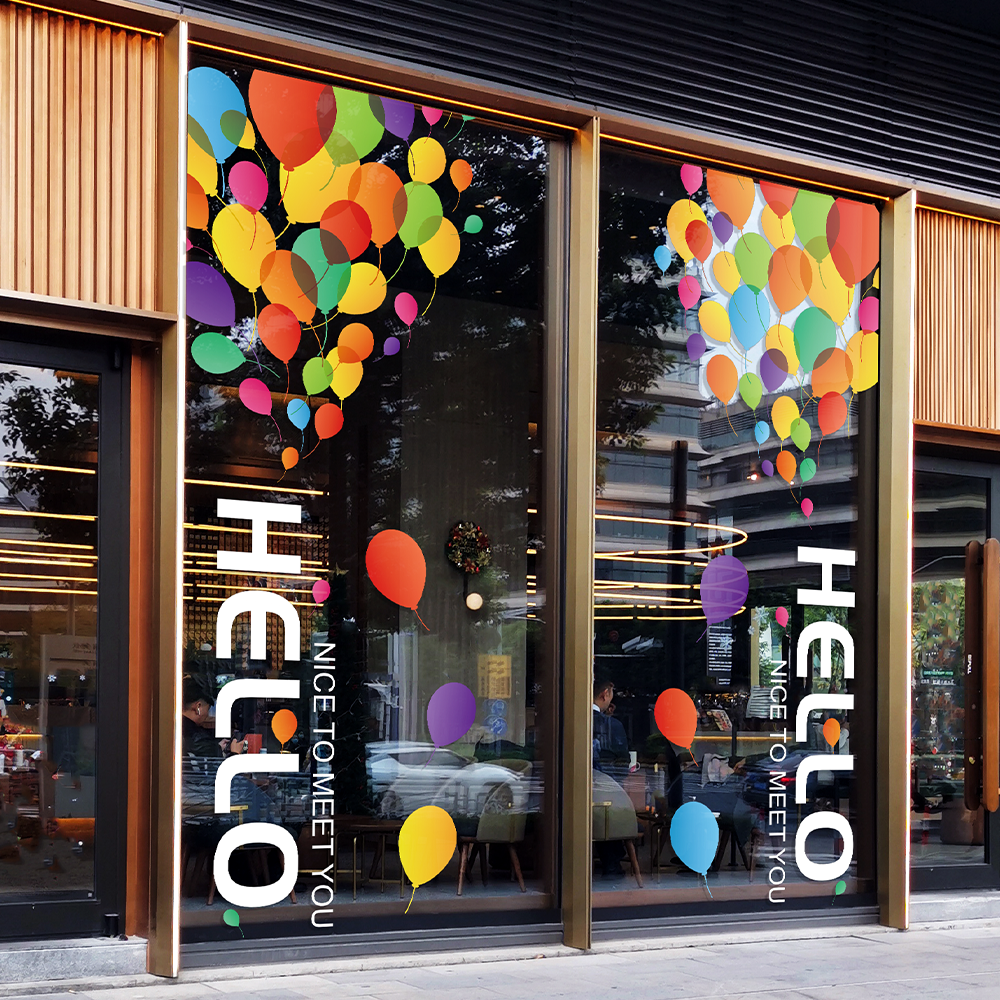 彩色气球网红店门头布置玻璃贴纸