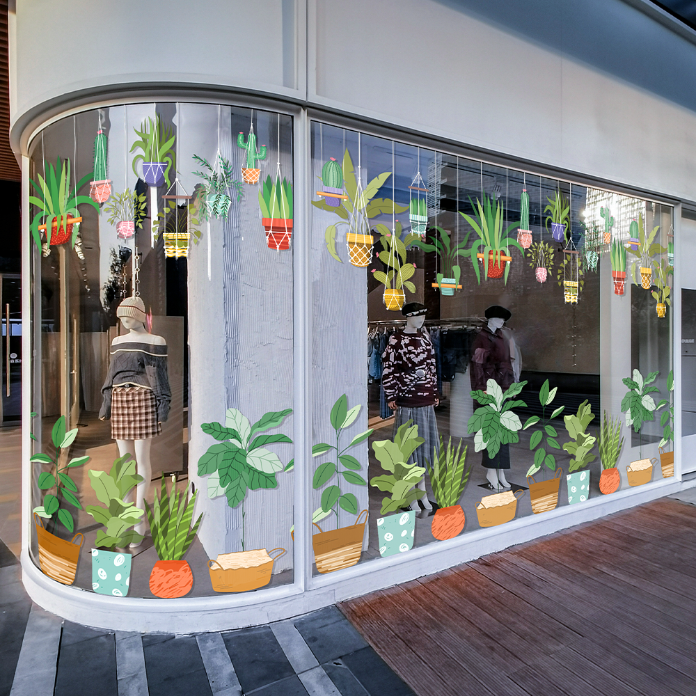 文艺吊顶花篮顶纹花盆墙裙橱窗贴