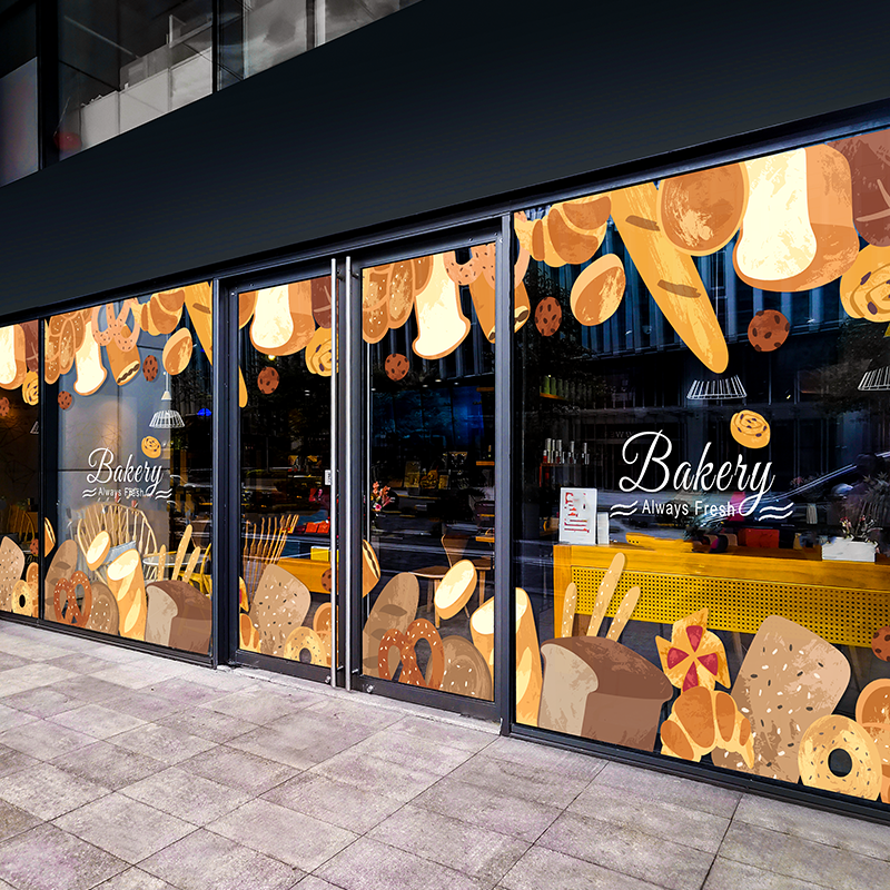 面包烘焙店铺玻璃门贴纸