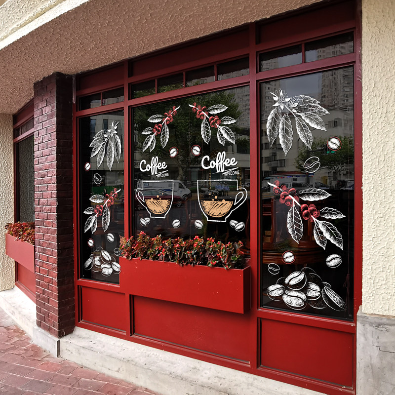 咖啡店酒店铺西餐厅玻璃贴膜装饰品布置酒吧公司茶水间隔断静电贴