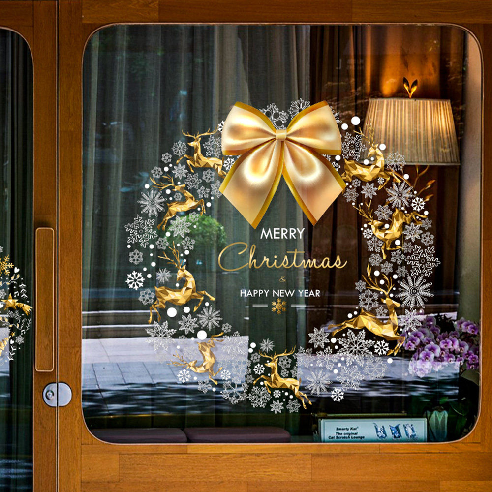 轻奢圣诞花环玻璃门贴画