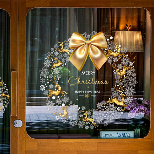 轻奢圣诞花环玻璃门贴画