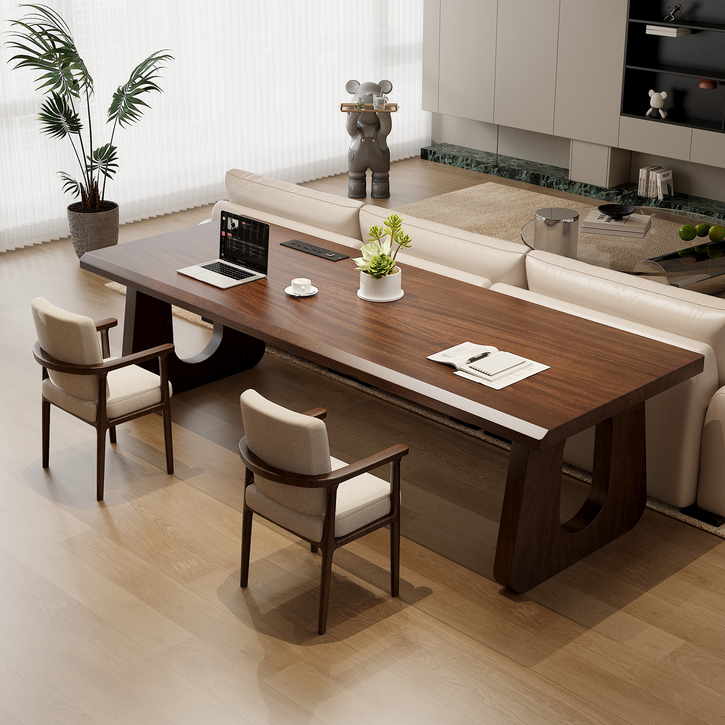 实木大书桌带插座学习桌