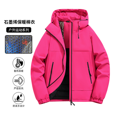 玫红色多巴胺棉衣外套男