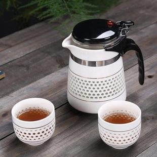 茶具 白瓷蜂巢飘逸杯泡茶家用沏茶过滤冲茶器茶水分离陶瓷茶壶套装