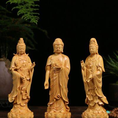 厂家小叶黄杨木佛像摆件装饰供奉大势至阿弥陀佛观音菩萨木雕西方