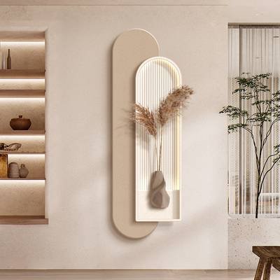 奶油侘寂风玄关装饰画轻奢高级感入户正对门走廊过道挂画带灯壁画