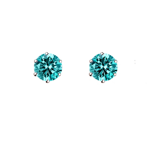 蓝绿色925银耳钉女简约小众高级感六爪合成帕拉伊巴色霓虹闪耀