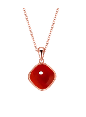 红玛瑙银项链女时尚方形新中式本命年吊坠轻奢小众浪漫生日礼物