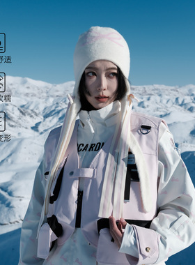 BCG×REV滑雪帽保暖白色蝴蝶结毛绒触感冷帽编绳飘带设计款纯色