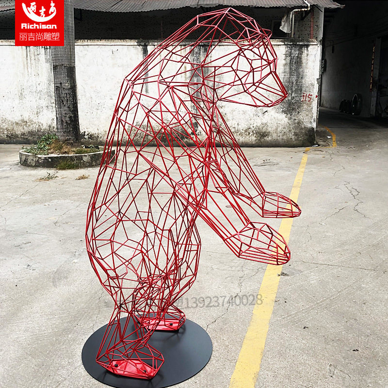 不锈钢雕塑仿真动物镂空北极熊雕塑户外景观大型不锈钢镂空熊雕塑