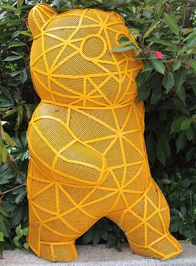 铁艺不锈钢熊雕塑户外园林景观金属网格镂空不锈钢熊雕塑落地摆件