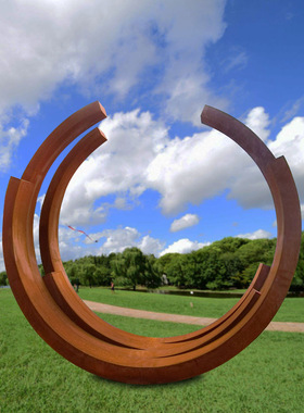 定制户外大型不锈钢雕塑 耐候钢圆环雕塑 铁锈抽象园林景观雕塑