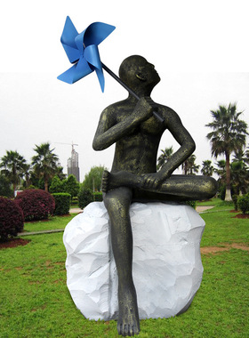 定制大型玻璃钢人物雕塑户外园林景观风车少年抽象树脂圆雕工艺品