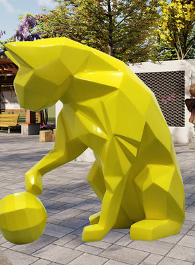 玻璃钢块面动物雕塑工厂 酒店大厅室内落地大型艺术装置雕塑摆件