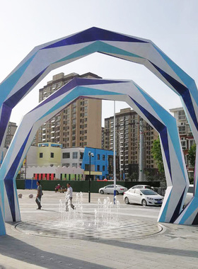 定制户外大型不锈钢圆环雕塑 金属抽象广场雕塑小品 灯光装置艺术